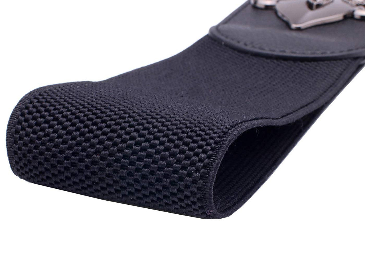 Black Elasticated Clip on Belt with Detailed Buckle
