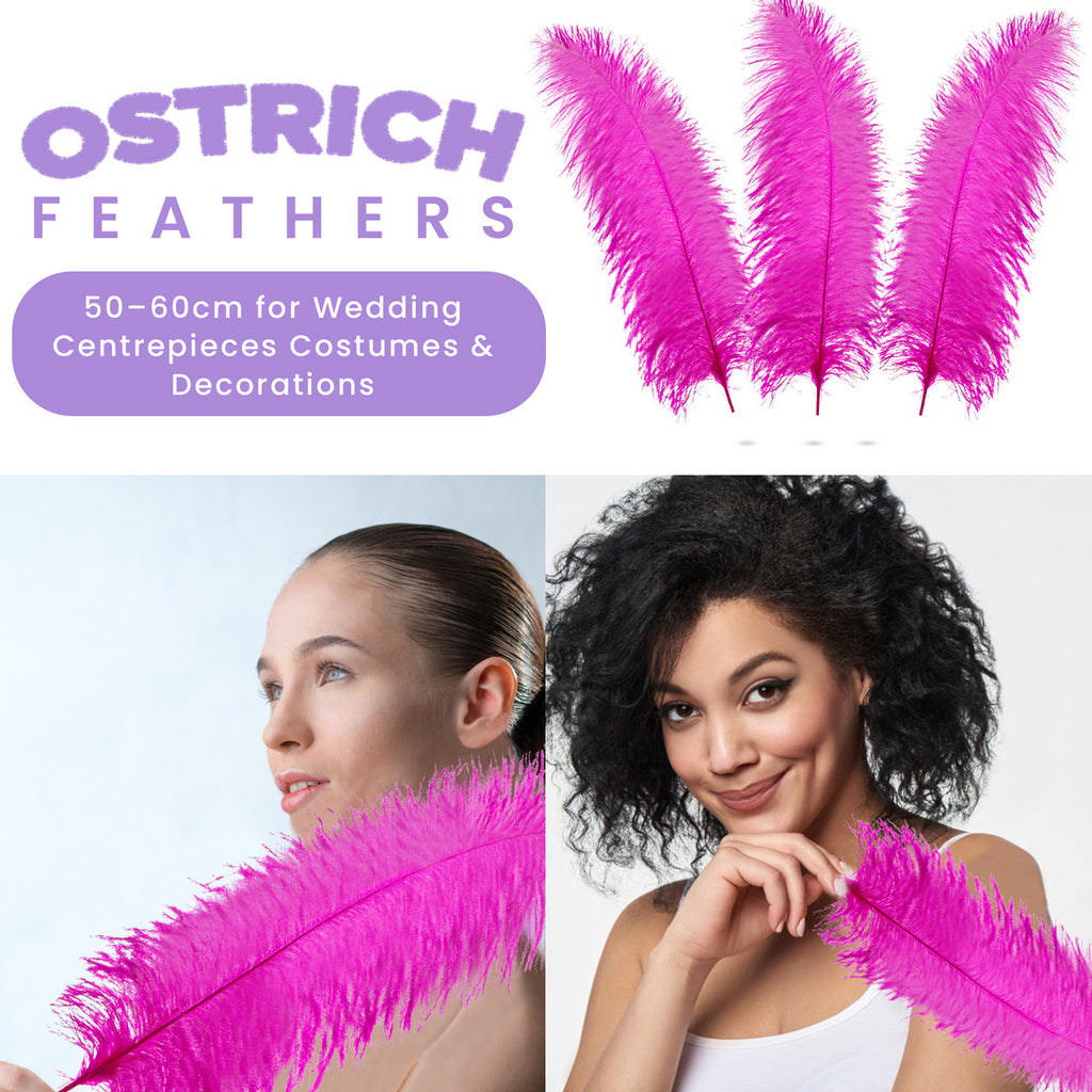 50-60cm Loose Ostrich Feathers, 5pcs - Hot Pink