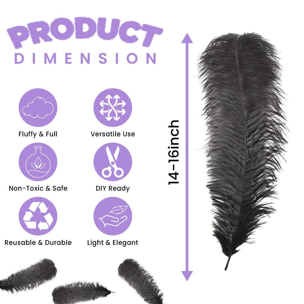 50-60cm Loose Ostrich Feathers, 5pcs - Black