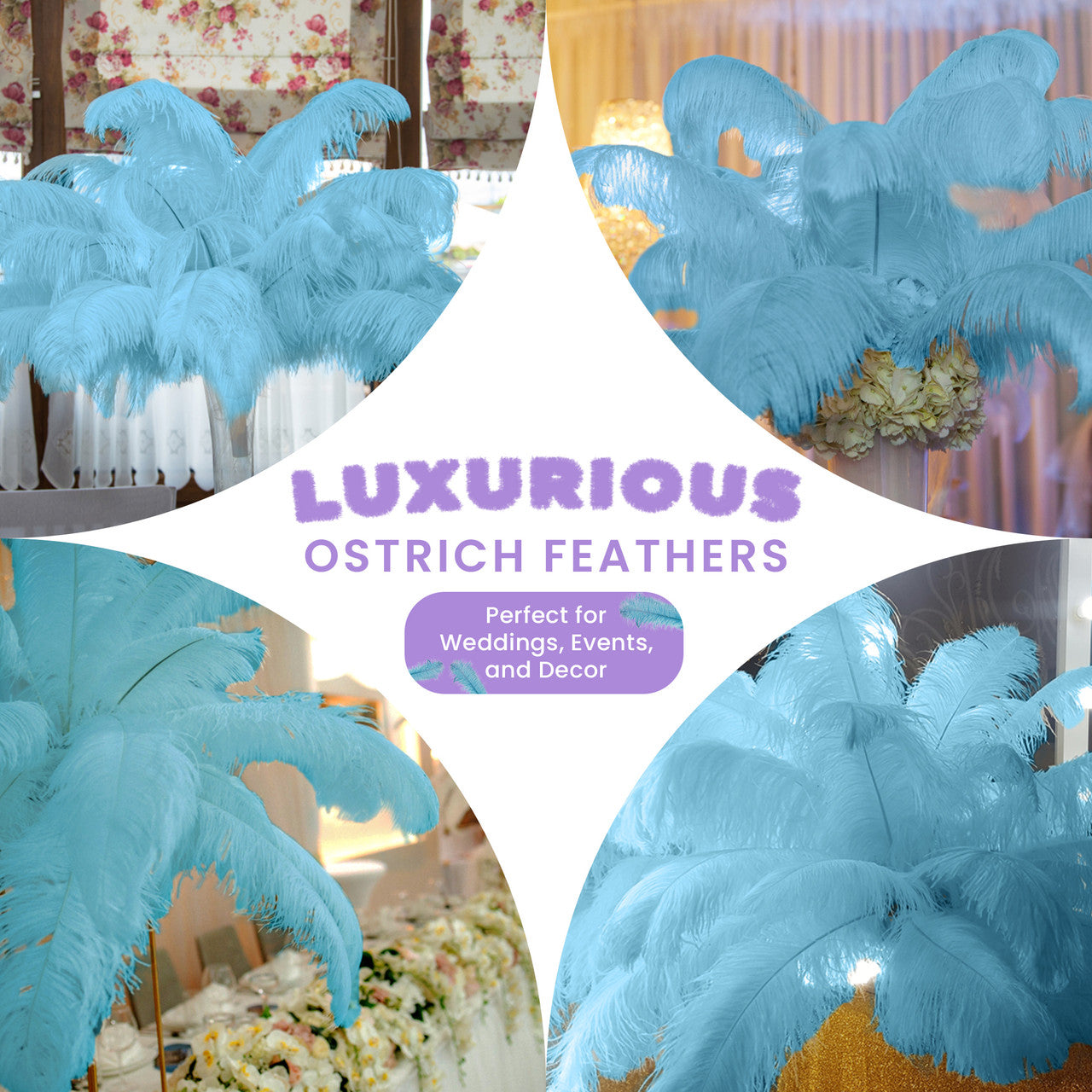 50-60cm Loose Ostrich Feathers, 5pcs - Turquoise