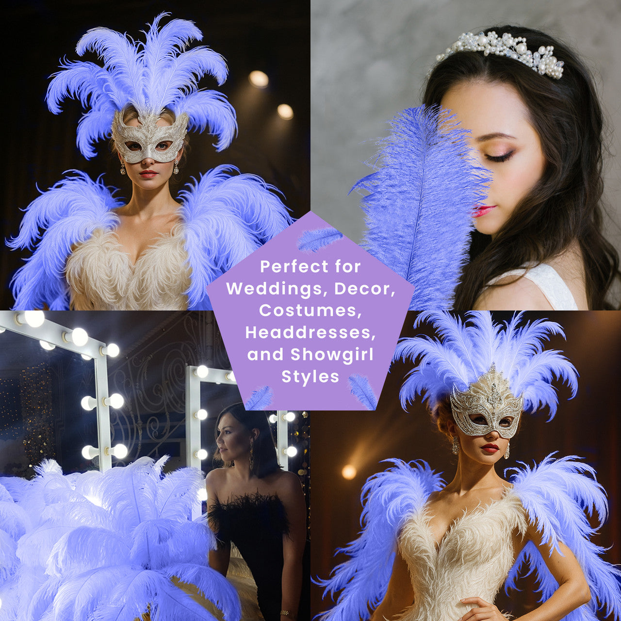 50-60cm Loose Ostrich Feathers, 5pcs - Royal Blue