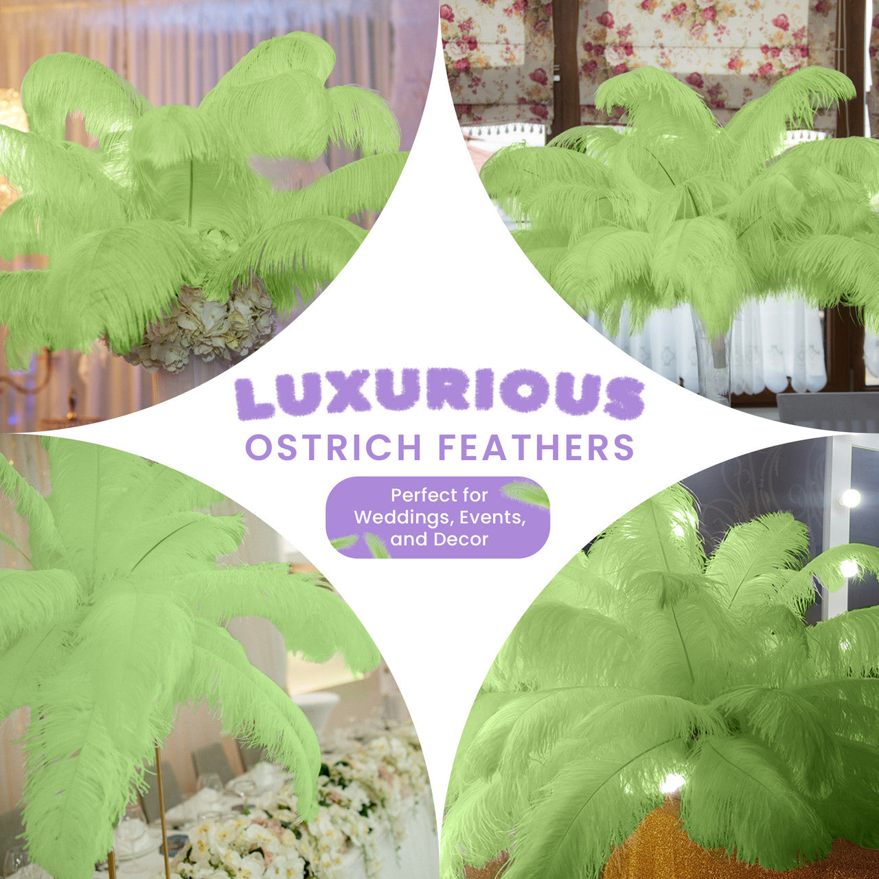 50-60cm Loose Ostrich Feathers, 5pcs - Mint
