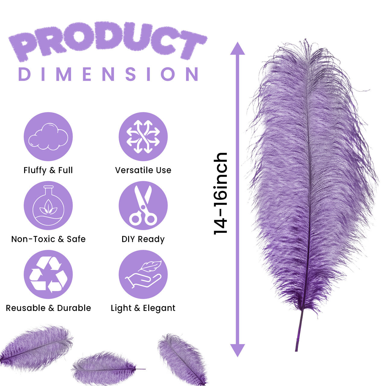 50-60cm Loose Ostrich Feathers, 5pcs - Purple