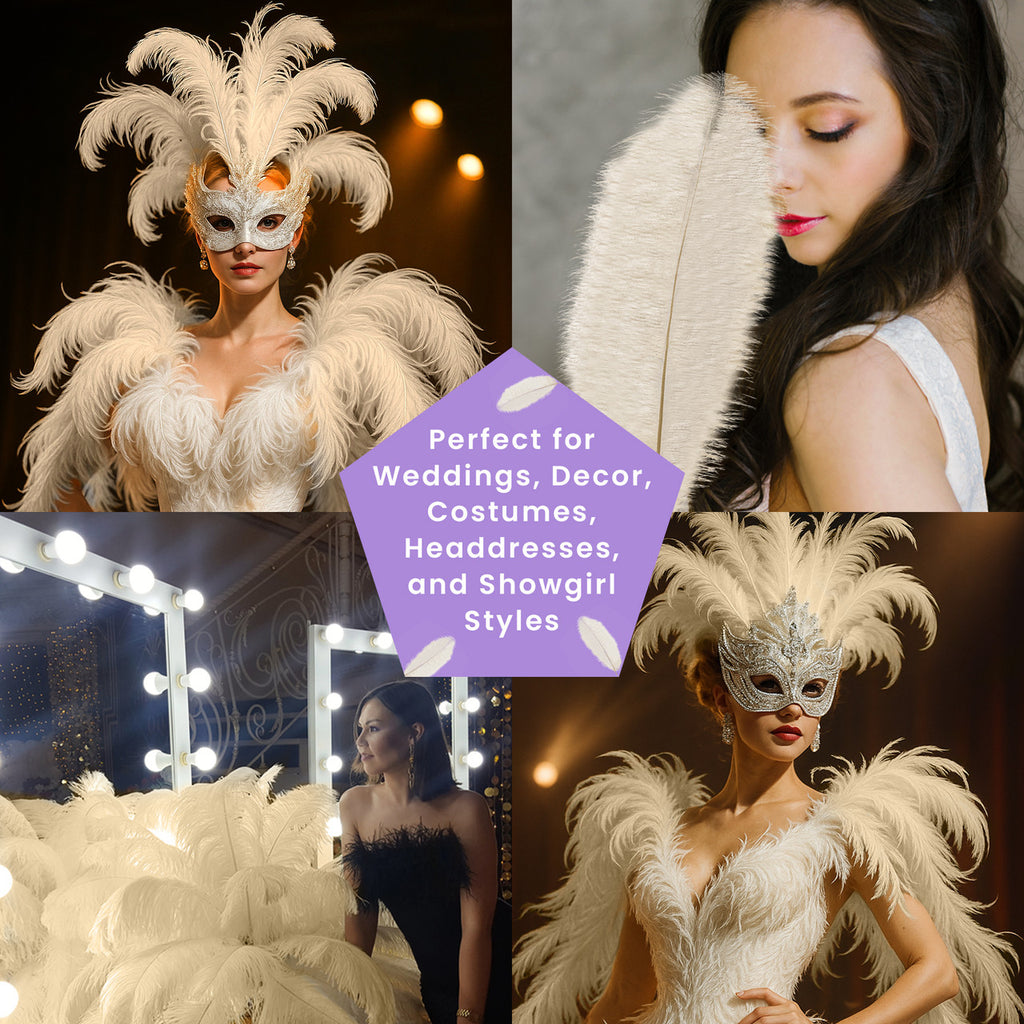 50-60cm Loose Ostrich Feathers, 5pcs - Ivory