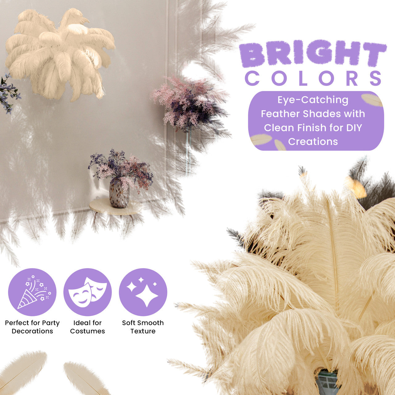 50-60cm Loose Ostrich Feathers, 5pcs - Gold