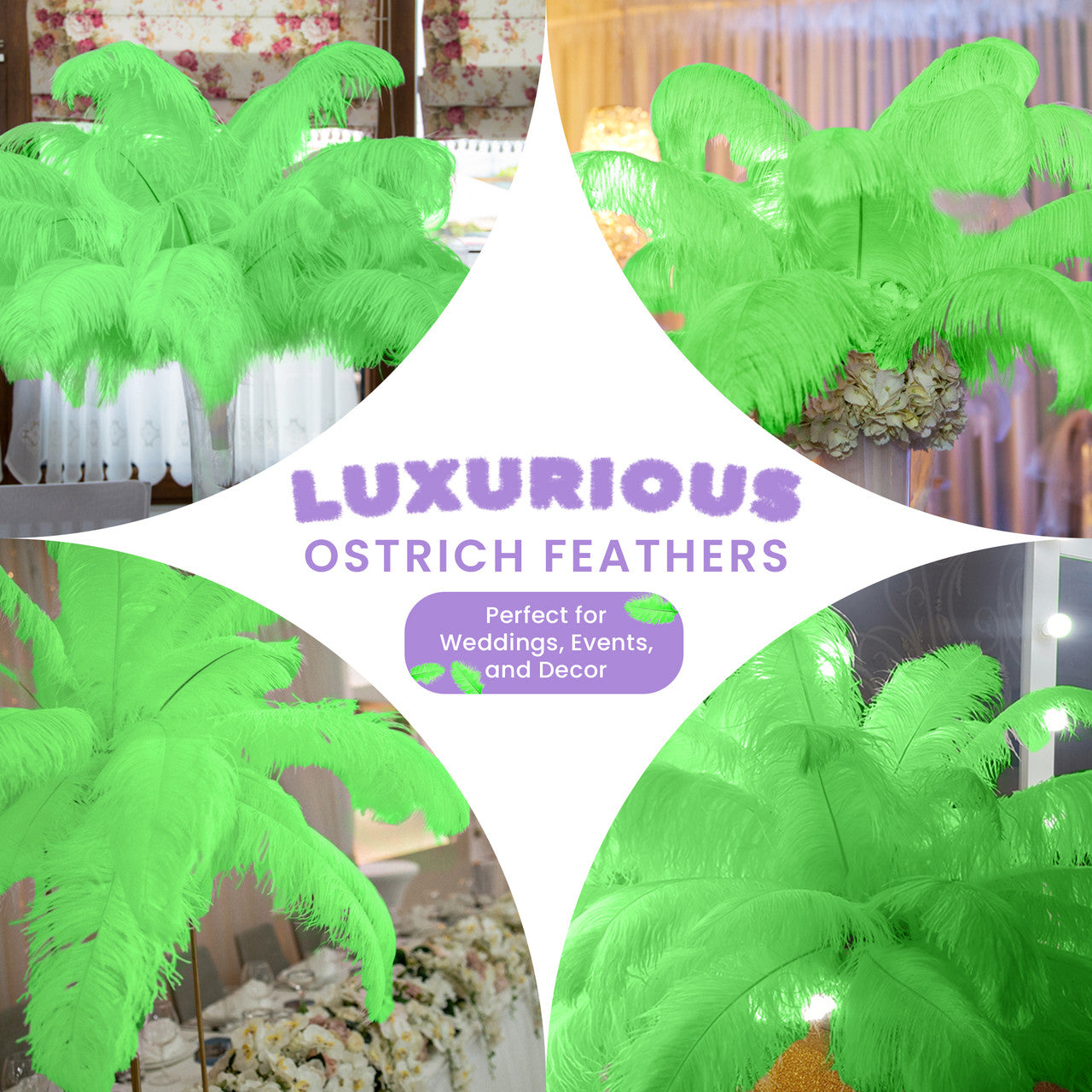 50-60cm Loose Ostrich Feathers, 5pcs - Green