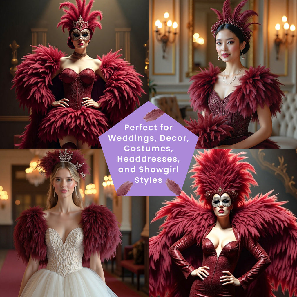 50-60cm Loose Ostrich Feathers, 5pcs - Burgundy