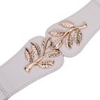 4cm Wide Belt - Tree Leaves Pattern - White