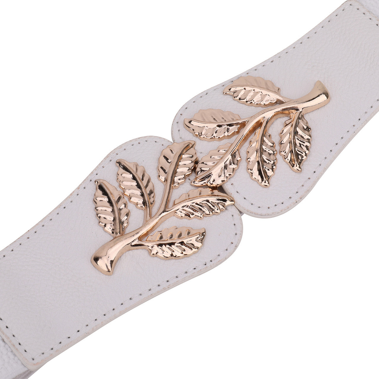 4cm Wide Belt - Tree Leaves Pattern - White