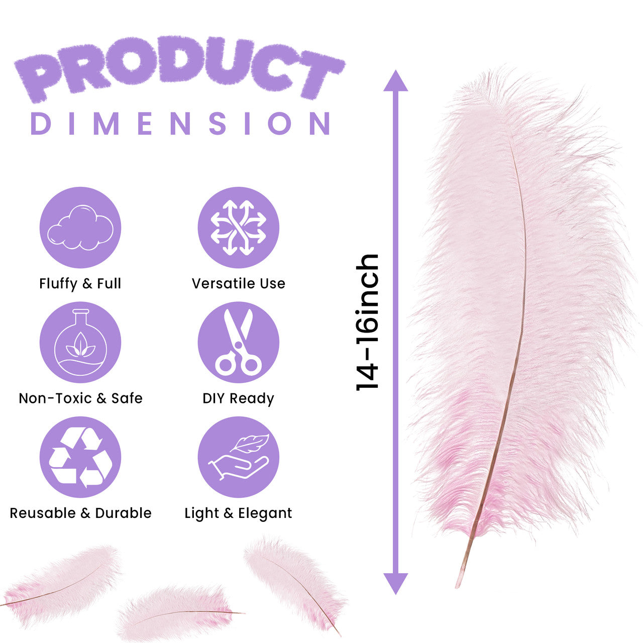 50-60cm Loose Ostrich Feathers, 5pcs - Baby Pink