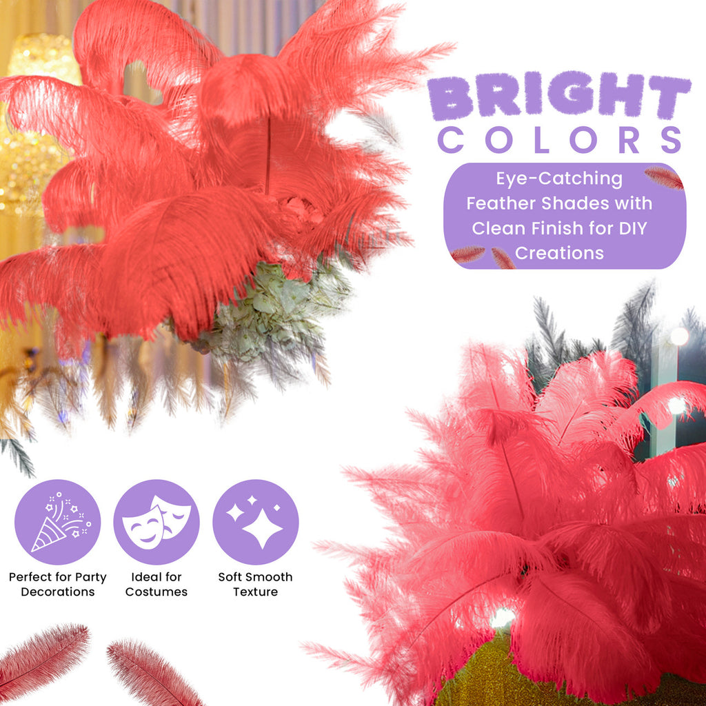 50-60cm Loose Ostrich Feathers, 5pcs - Red