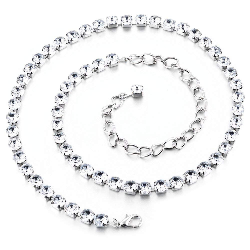Diamante Silver Chain Belt -1 Row - 8mm