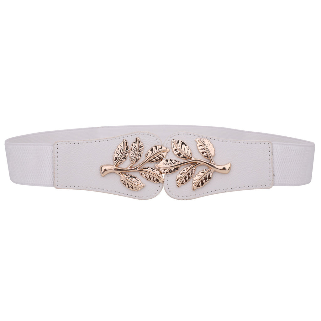 4cm Wide Belt - Tree Leaves Pattern - White