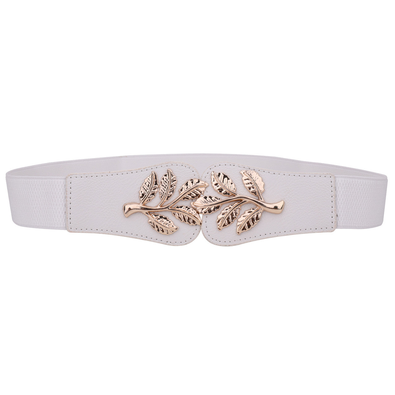 4cm Wide Belt - Tree Leaves Pattern - White