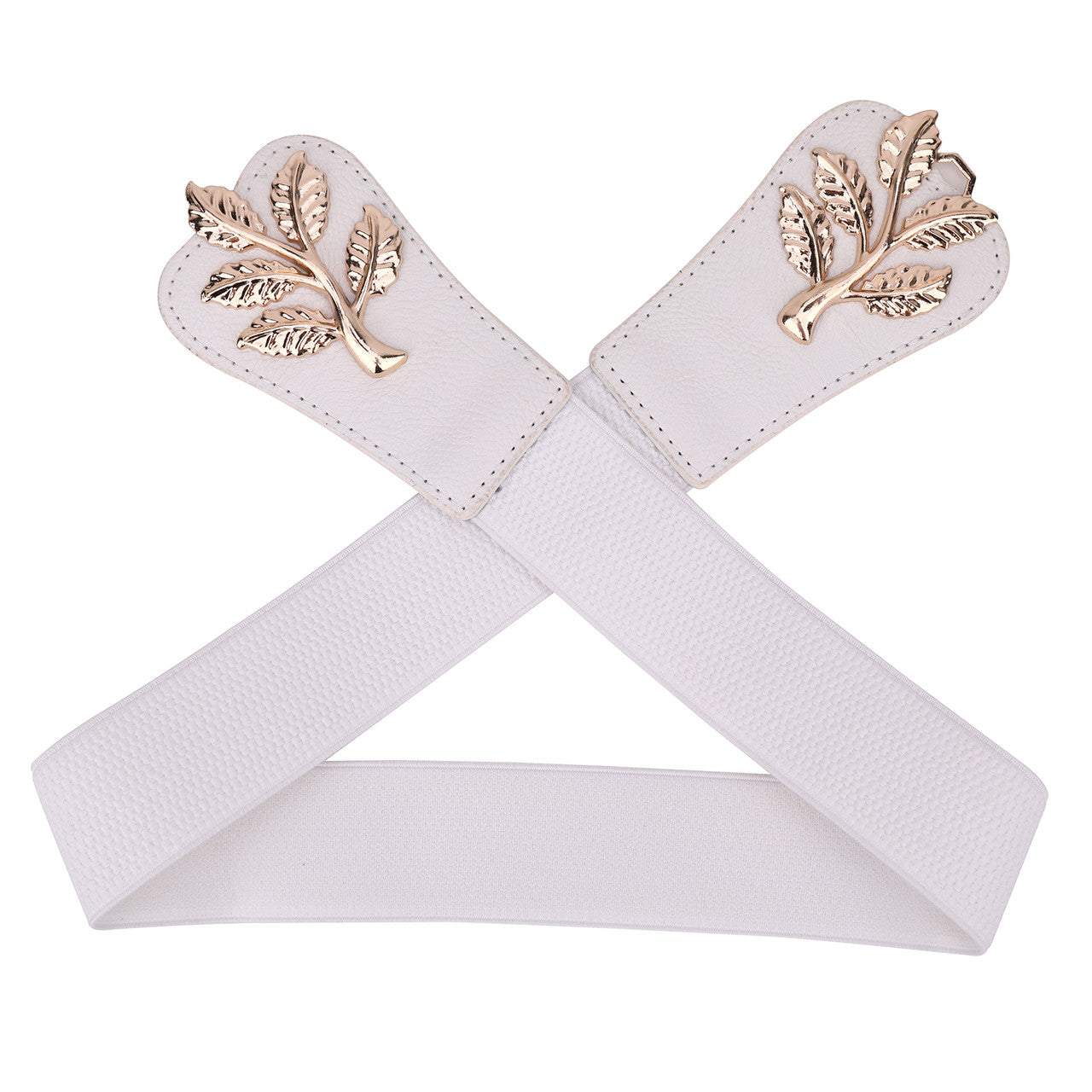 4cm Wide Belt - Tree Leaves Pattern - White