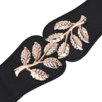 4cm Wide Belt - Tree Leaves Pattern - Black