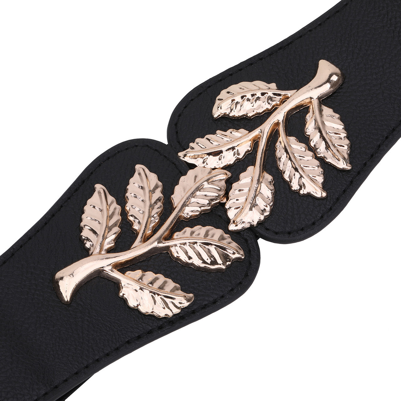 4cm Wide Belt - Tree Leaves Pattern - Black