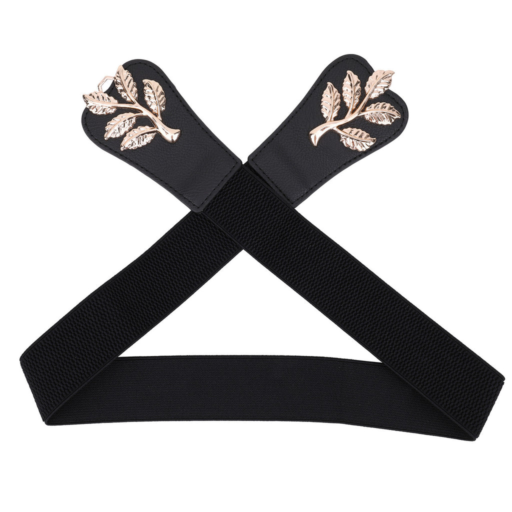 4cm Wide Belt - Tree Leaves Pattern - Black