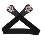 4cm Wide Belt - Tree Leaves Pattern - Black