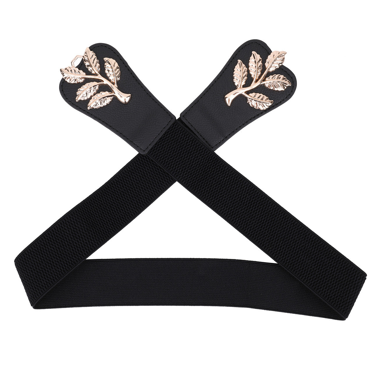 4cm Wide Belt - Tree Leaves Pattern - Black