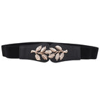 4cm Wide Belt - Tree Leaves Pattern - Black
