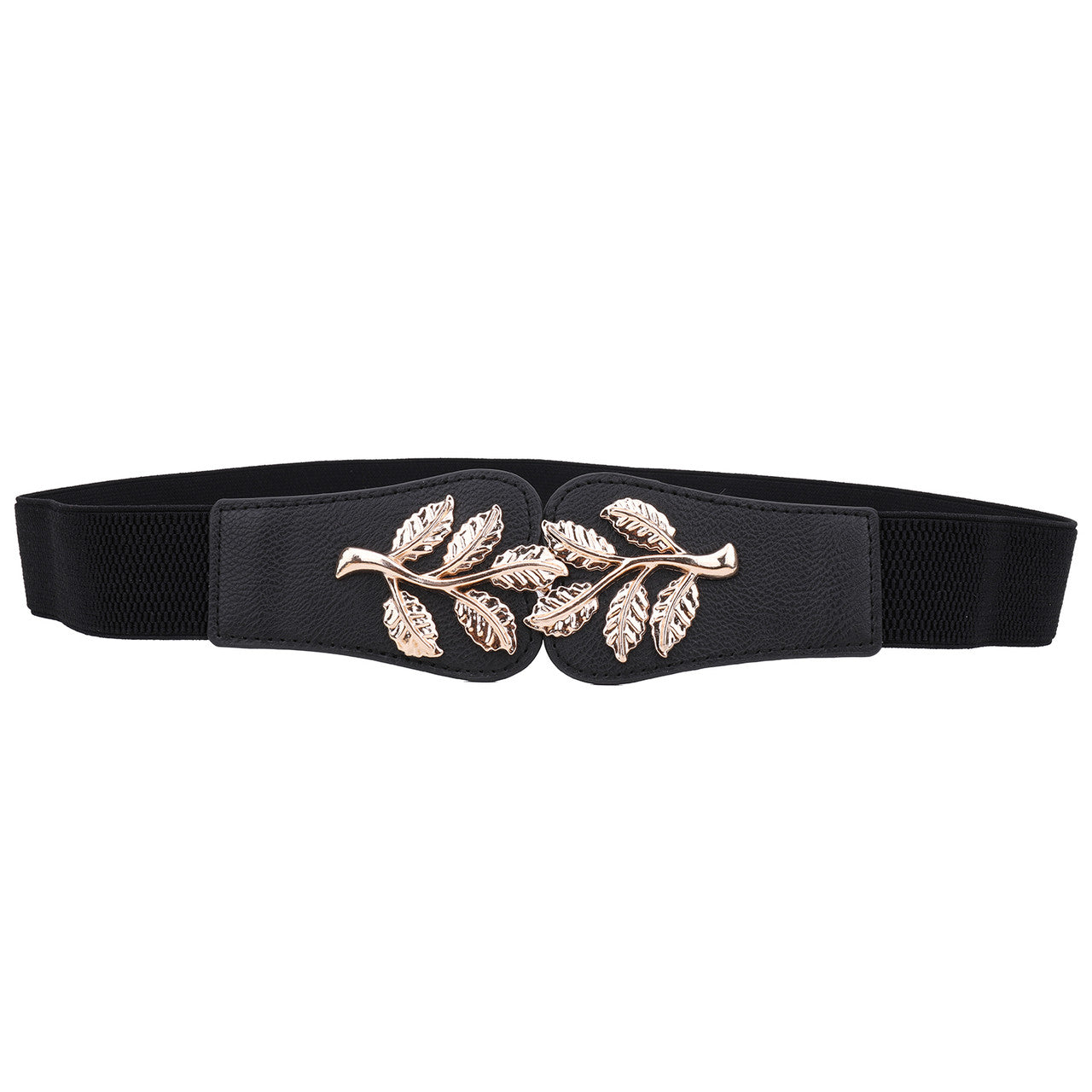 4cm Wide Belt - Tree Leaves Pattern - Black