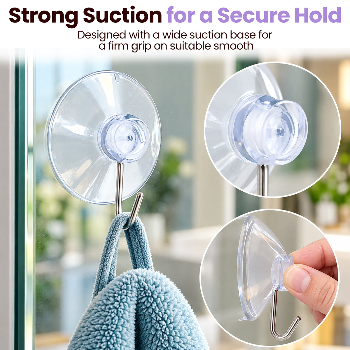 6 Pack Transparent Suction Cup Hooks