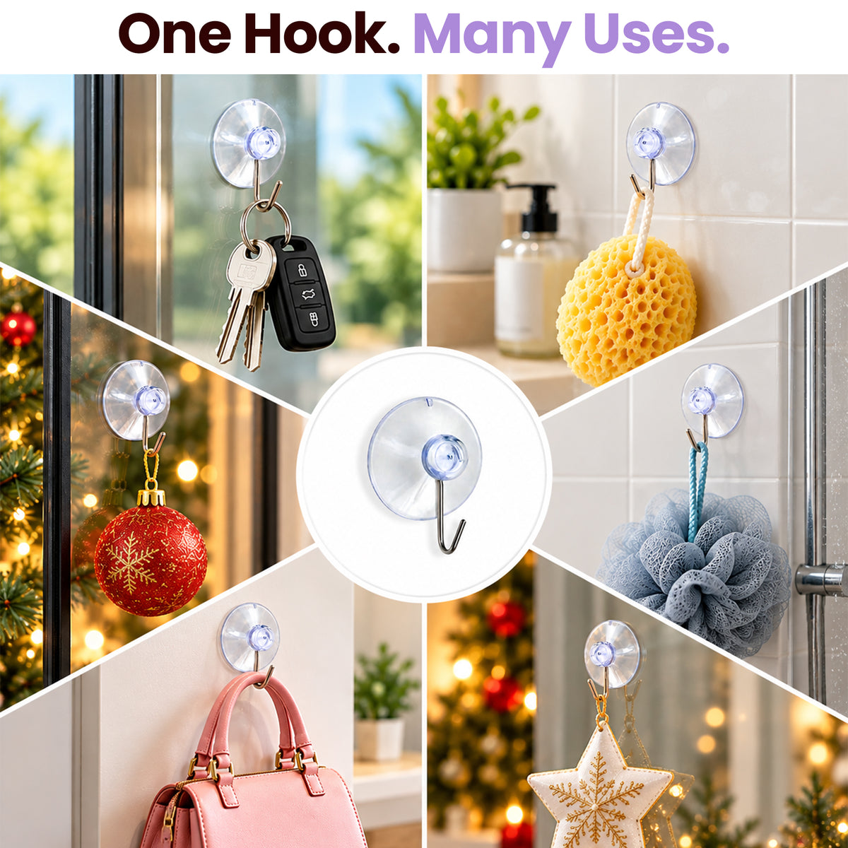 6 Pack Transparent Suction Cup Hooks