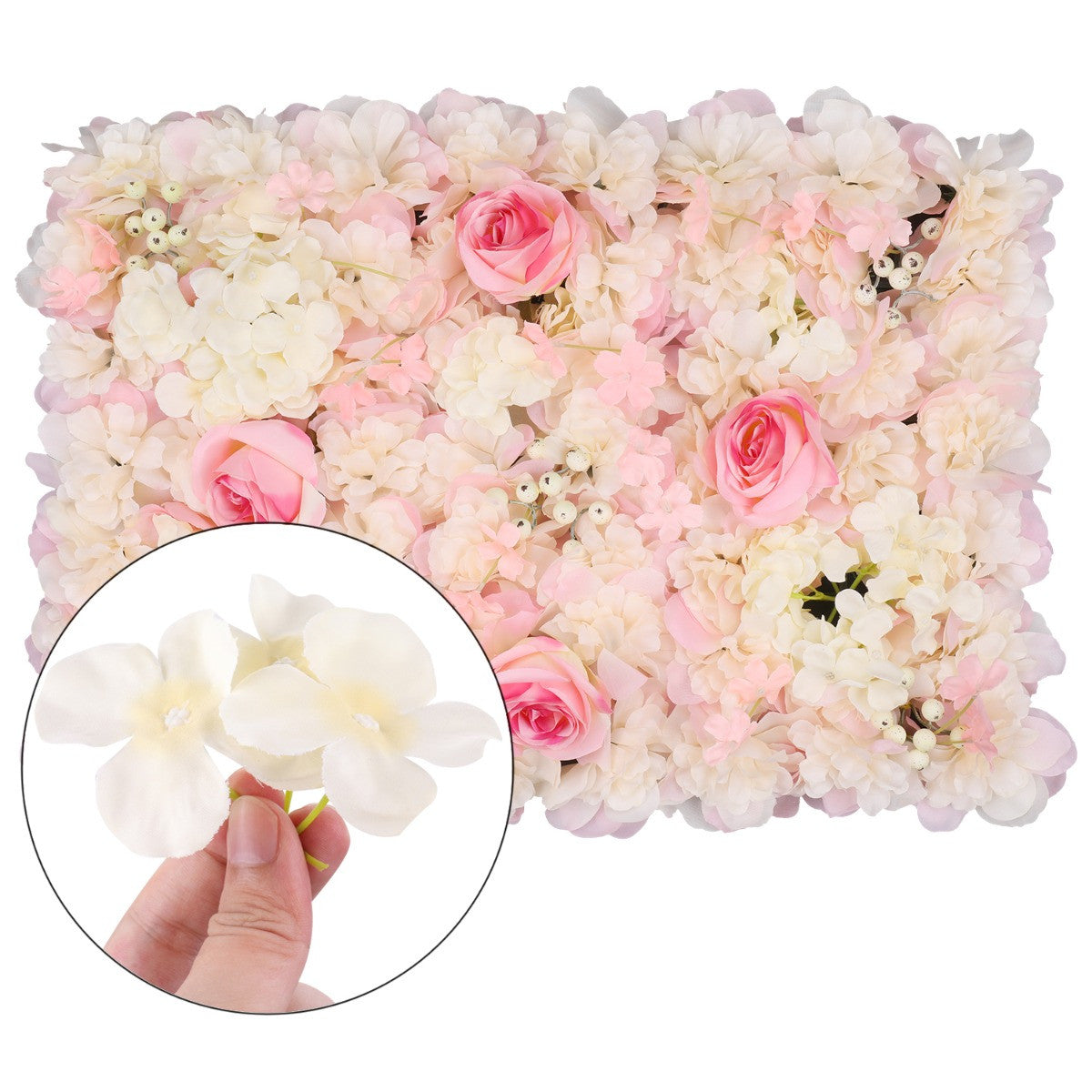 Hydrangea Artificial Flower Wall Panel 60cm x 40cm - Light Baby Pink & Ivory