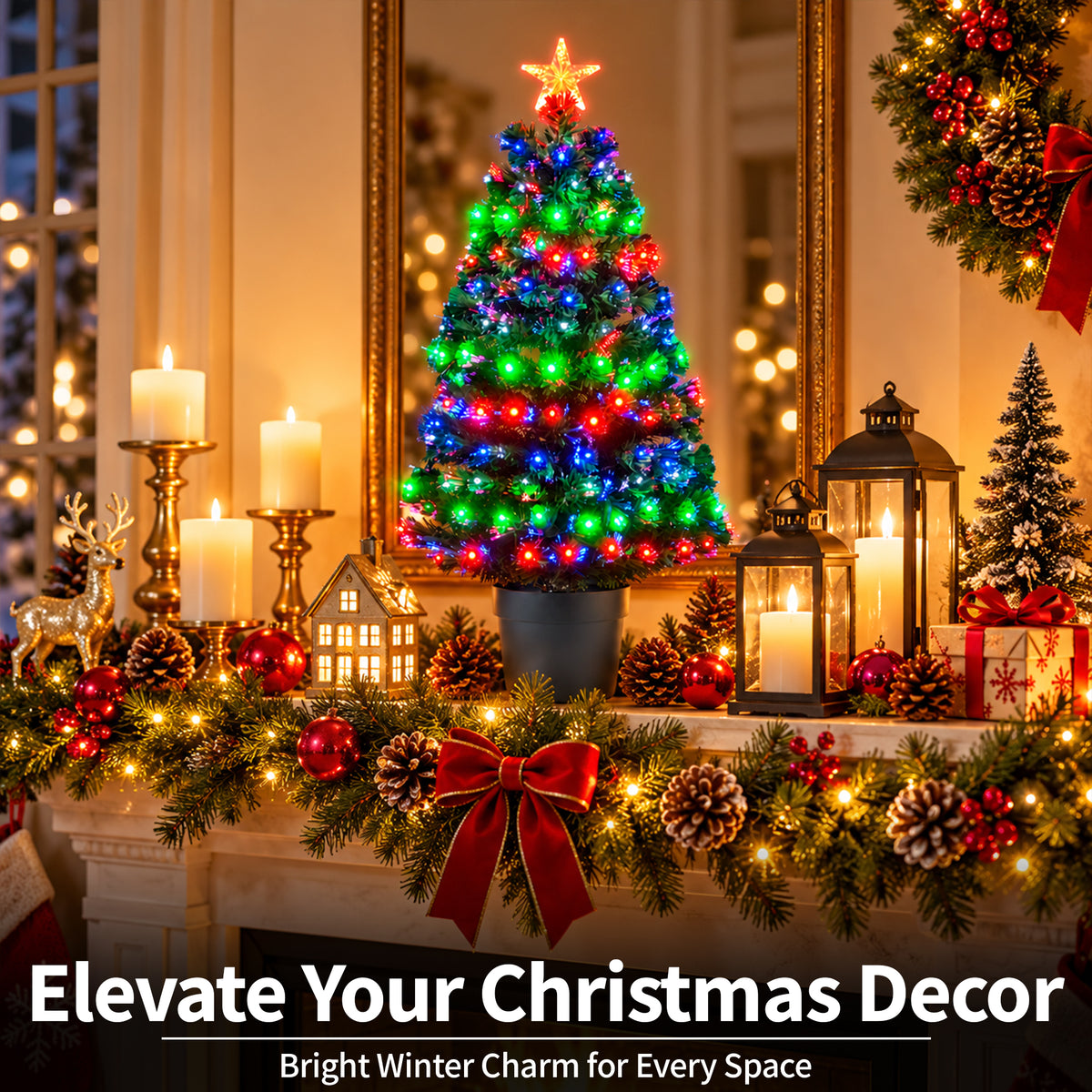Fibre Optic Christmas Tree with 3 Colour LED Lights - 2ft/3ft/4ft/5ft/6ft/7ft