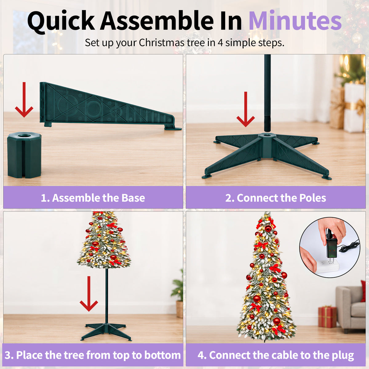 6ft Pop-Up Christmas Tree with Warm White LED Lights and Red or Gold Baubles