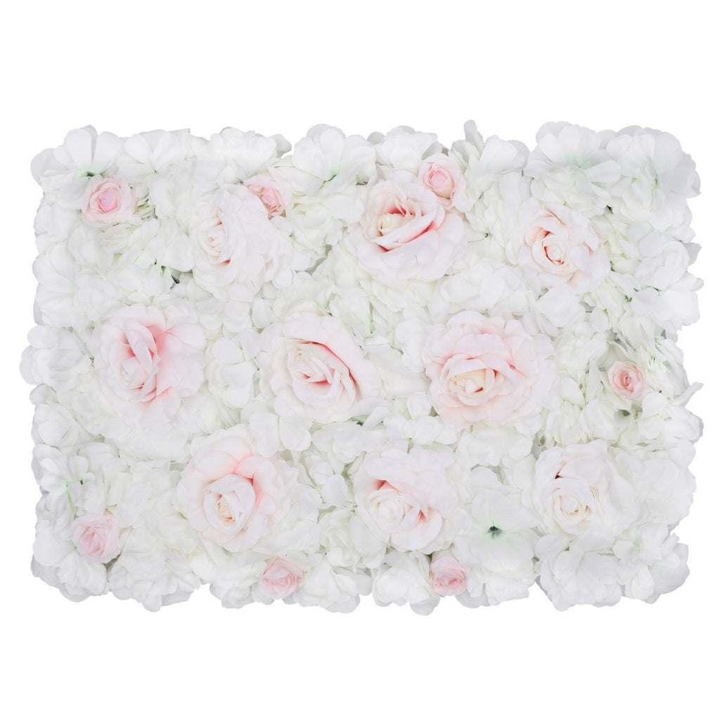 Hydrangea Artificial Flower Wall Panel 60cm x 40cm - White, Green, Pink & Velvet Rose x 12