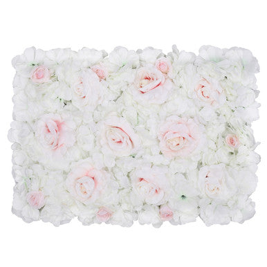 Hydrangea Artificial Flower Wall Panel 60cm x 40cm - White, Green, Pink & Velvet Rose x 12