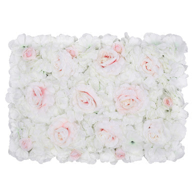 Hydrangea Artificial Flower Wall Panel 60cm x 40cm - White, Green, Pink & Velvet Rose