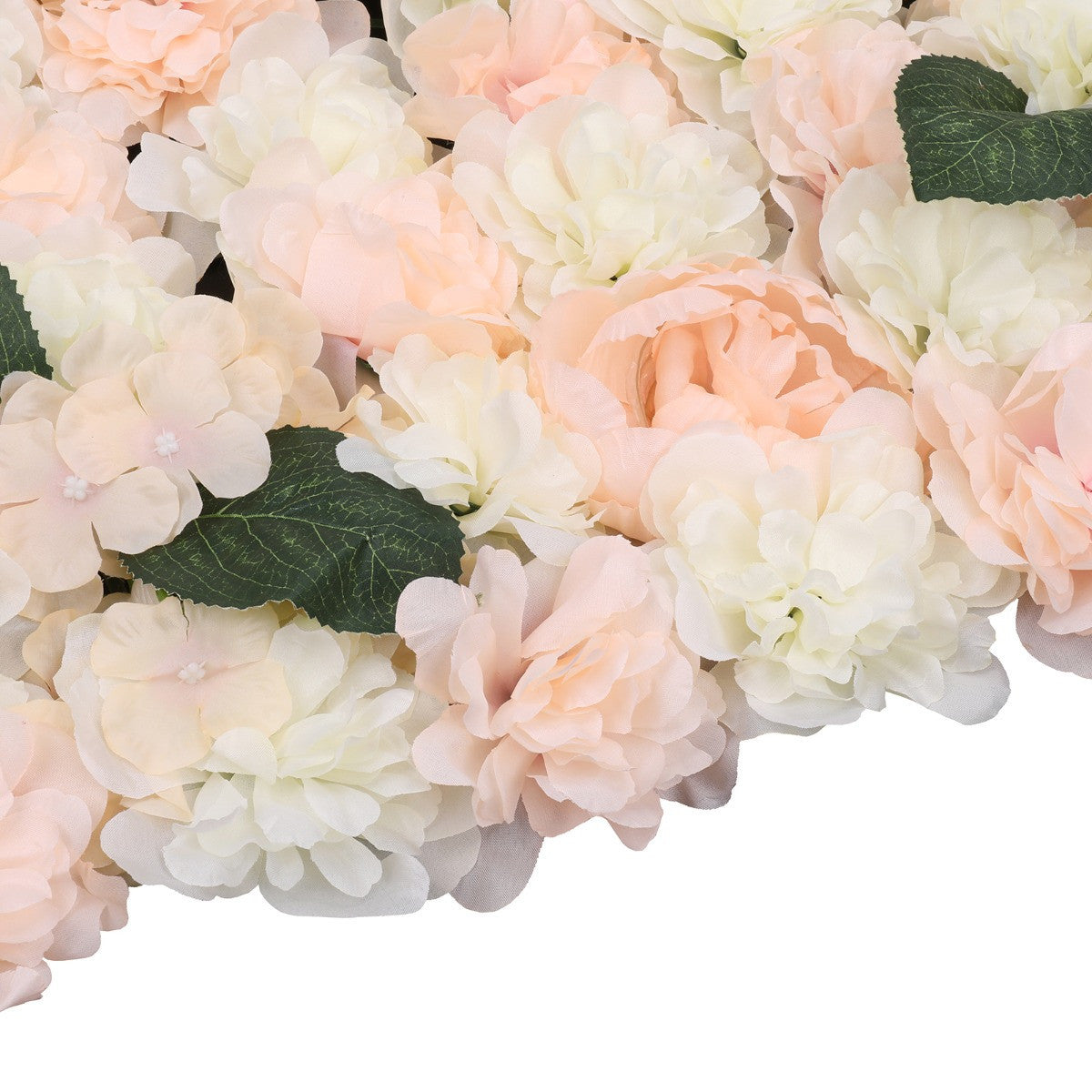 Hydrangea Artificial Flower Wall Panel 60cm x 40cm - Baby Pink & White with Leaves x 12