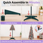 6ft Pop-Up Silver Christmas Tree with 150 Warm White LED Lights, Red Baubles & Festive Bows