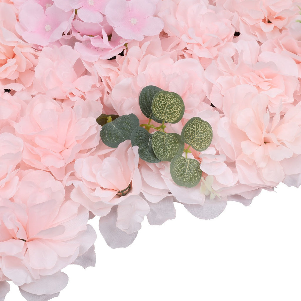 Hydrangea Artificial Flower Wall Panel 60cm x 40cm - Baby Pink with Leaves x 12