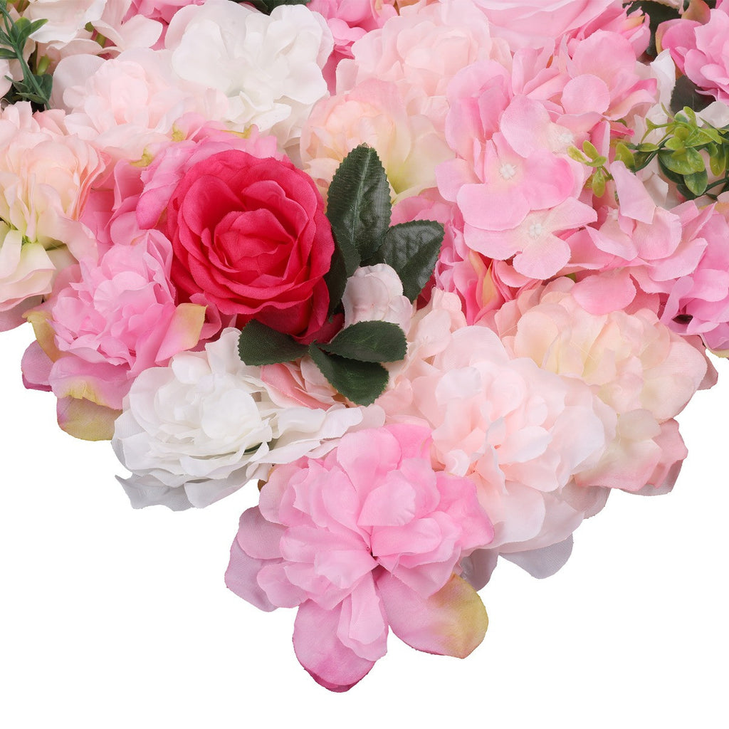 Hydrangea Artificial Flower Wall Panel 60cm x 40cm - Rose Pink with Leaves x 12