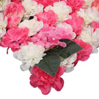 Hydrangea Artificial Flower Wall Panel 60cm x 40cm - Pink & White with Leaves