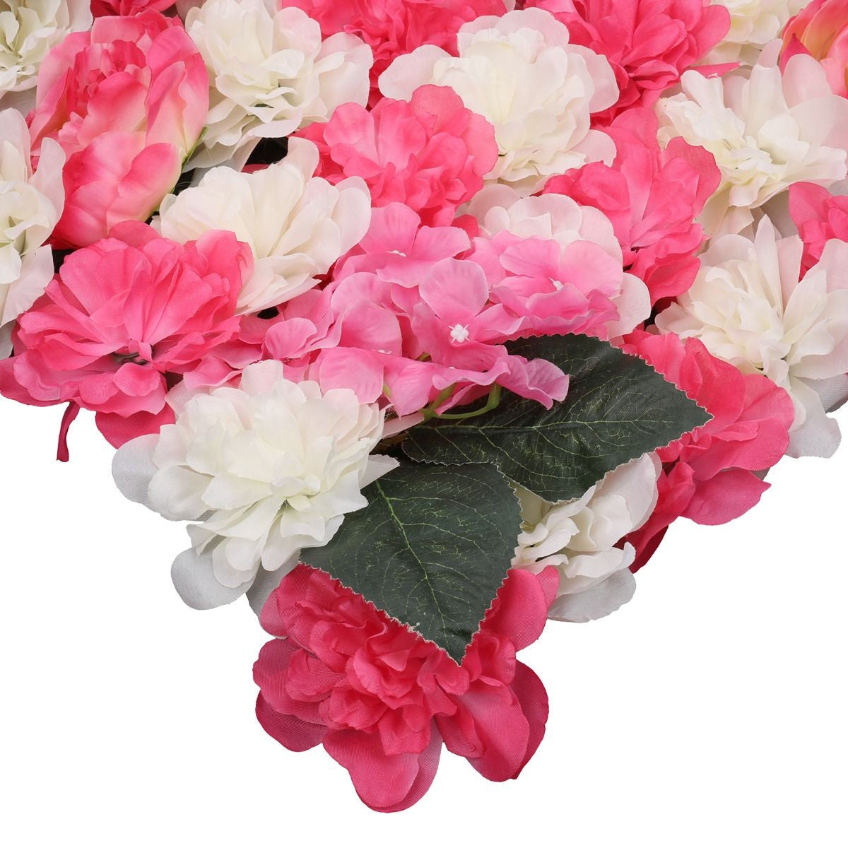 Hydrangea Artificial Flower Wall Panel 60cm x 40cm - Pink & White with Leaves