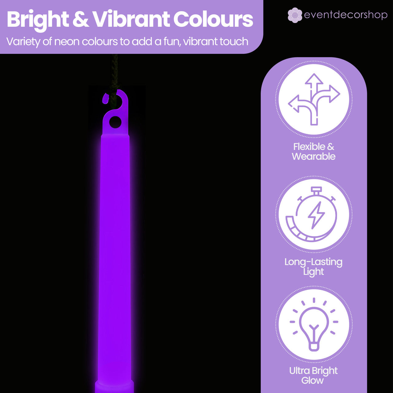 6" Premium Neon Glow Sticks (Pack of 25) - Purple