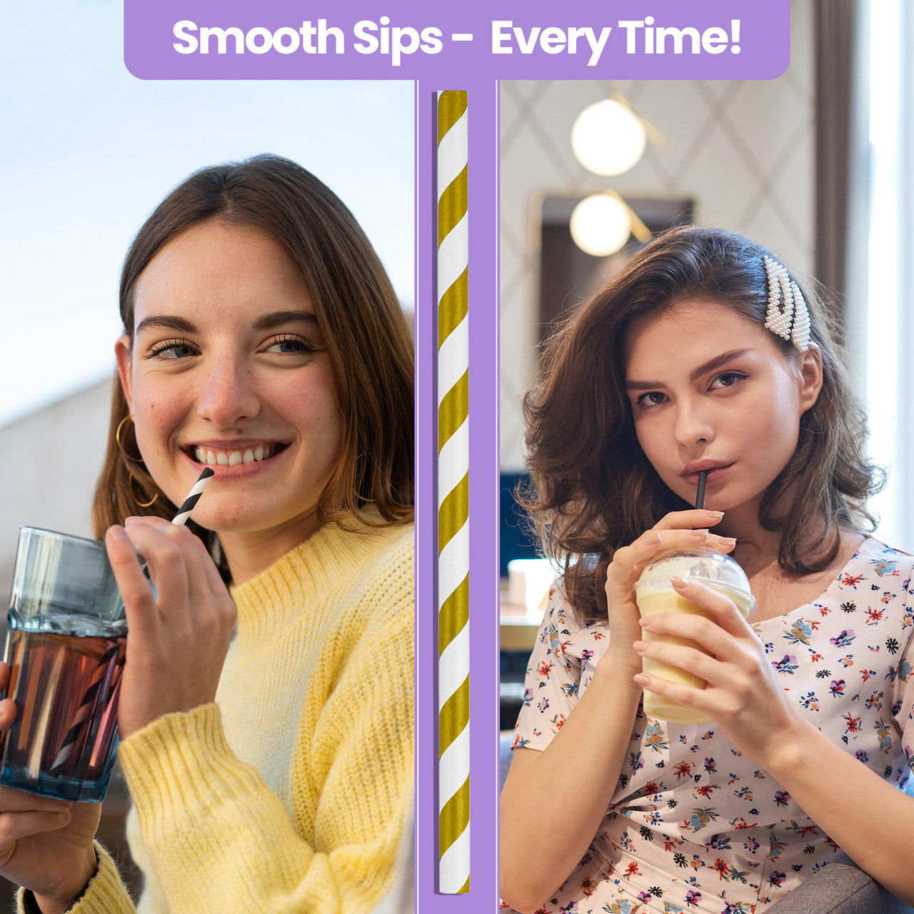 Gold & White Biodegradable Paper Straws