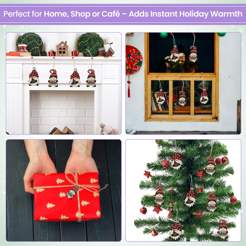 Wooden Christmas Gnome & Santa Ornaments Set