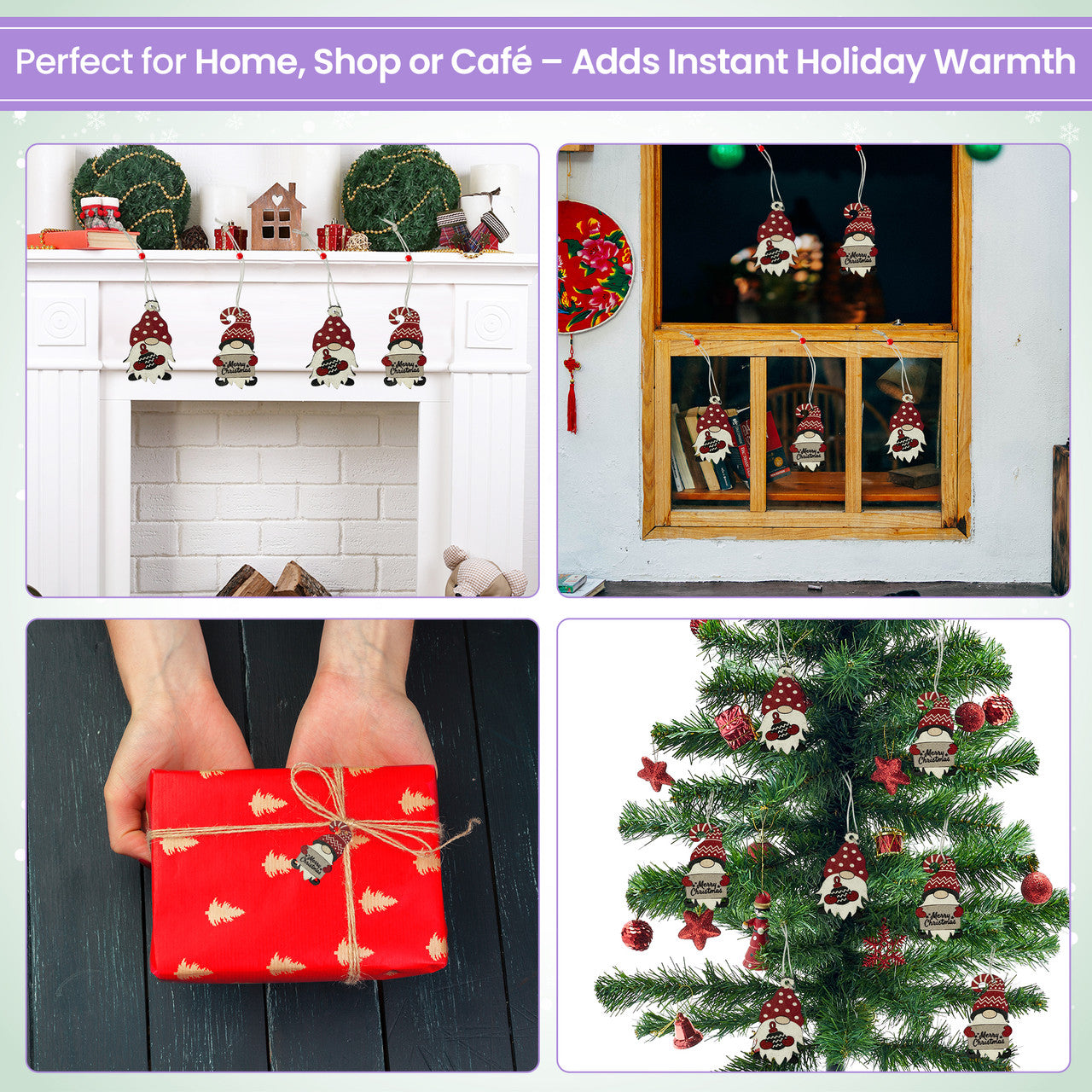 Wooden Christmas Gnome & Santa Ornaments Set