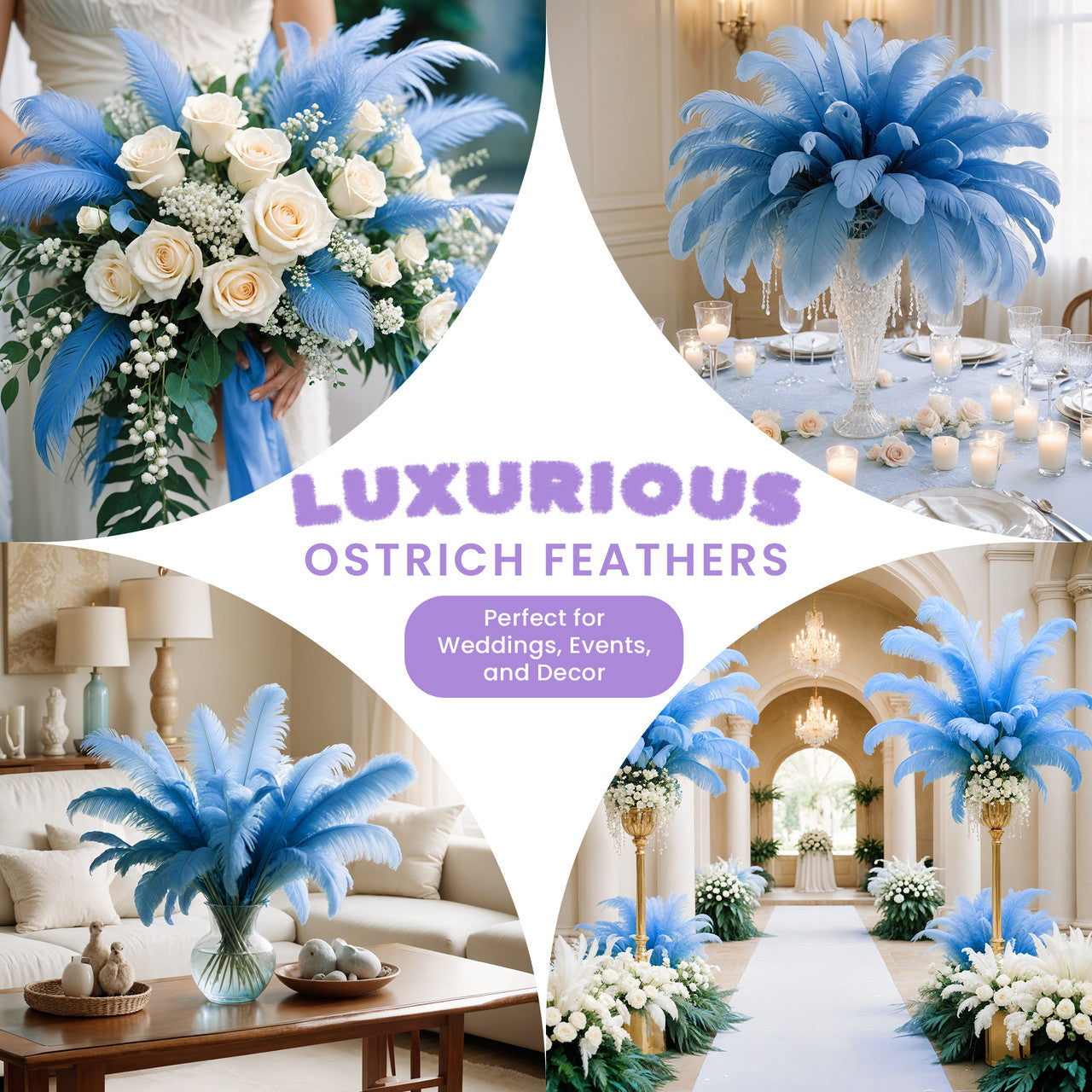 35-40cm Loose Ostrich Feathers, 5pcs - Turquoise