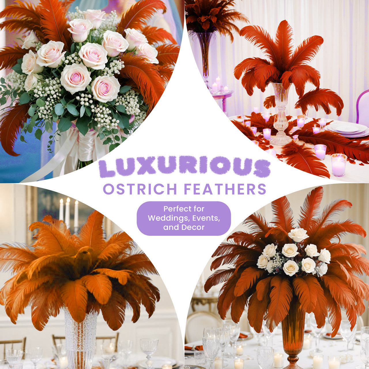 35-40cm Loose Ostrich Feathers, 5pcs - Orange