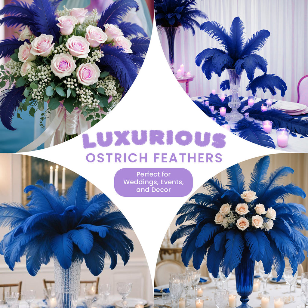 35-40cm Loose Ostrich Feathers, 5pcs - Royal Blue
