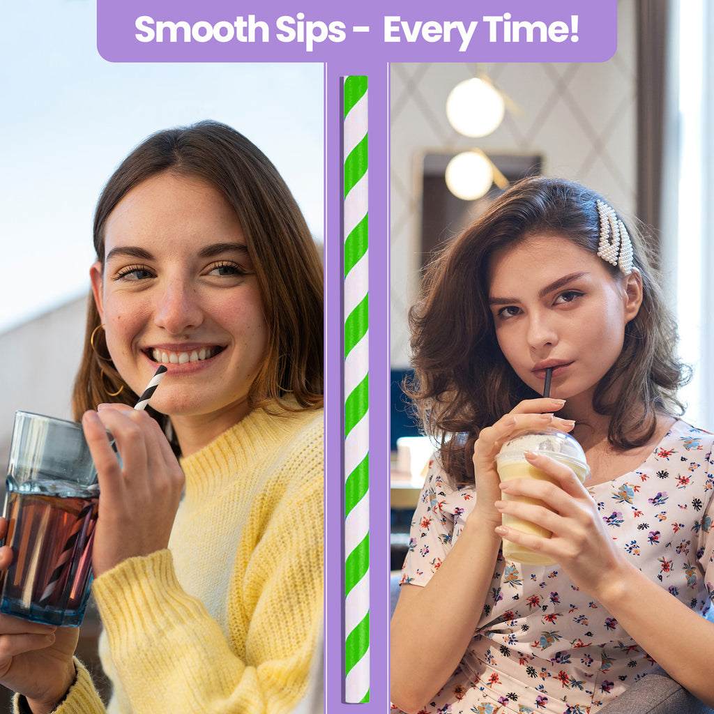 Green & White Biodegradable Paper Straws
