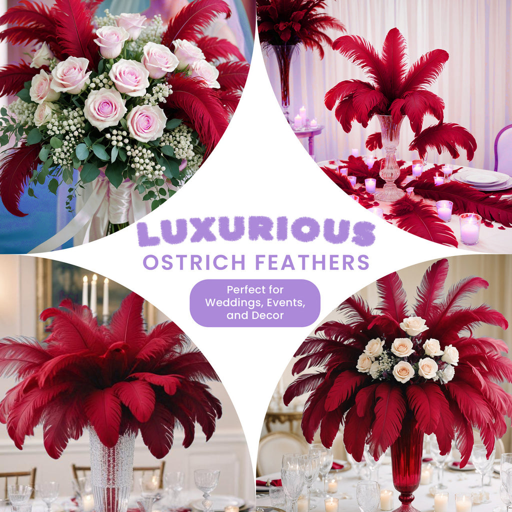 35-40cm Loose Ostrich Feathers, 5pcs - Red