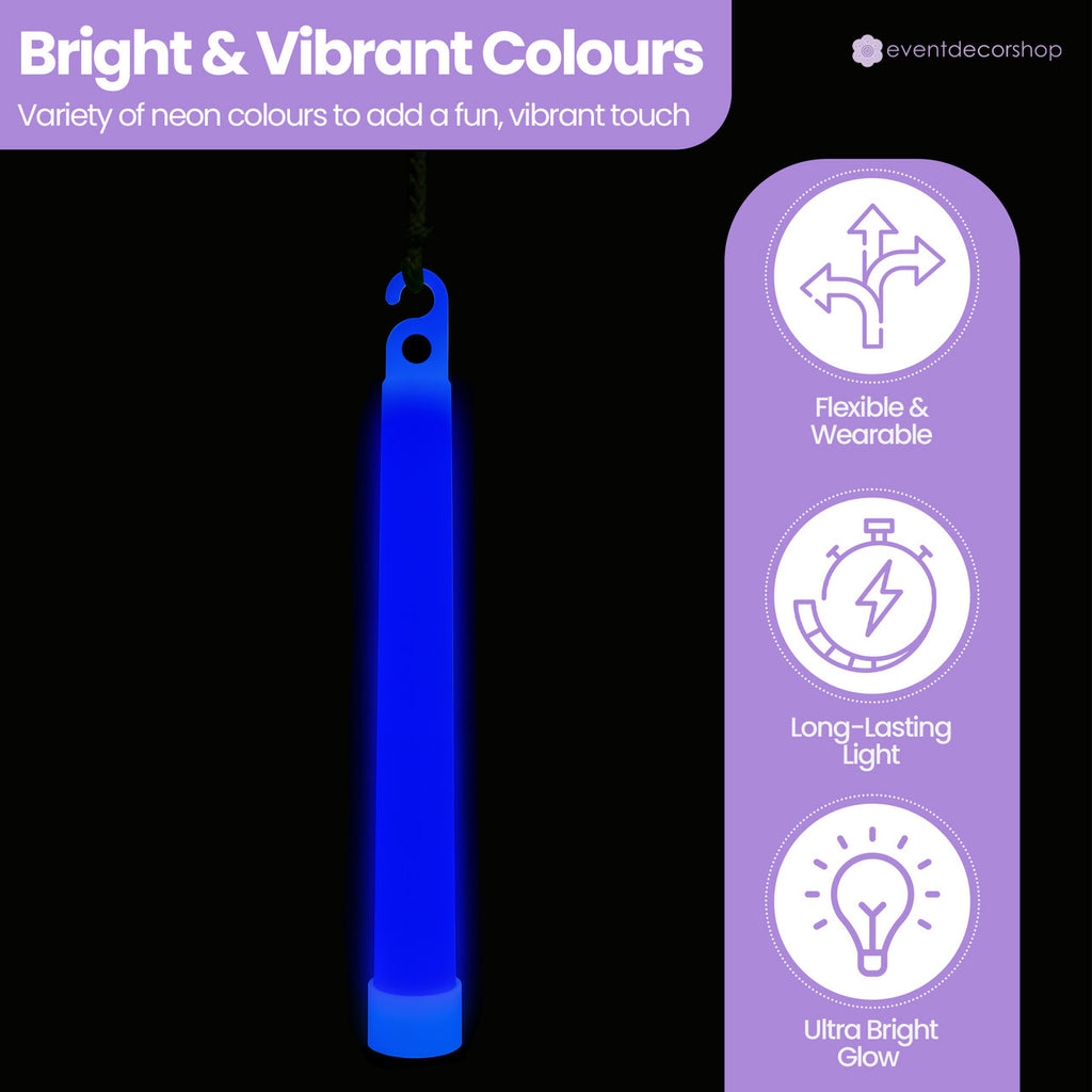 6" Premium Neon Glow Sticks (Pack of 25) - Blue